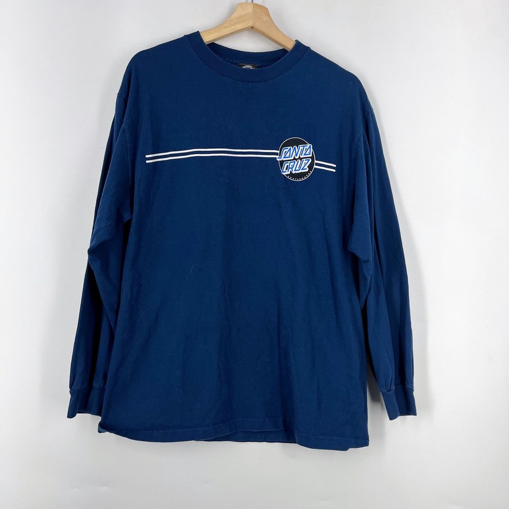 Santa Cruz Skateboards Mens Long Sleeve Graphic T-Shirt Navy Blue Dot‎ Logo l